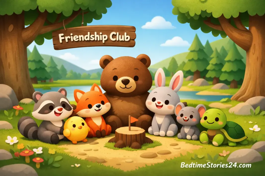 Friendship Club - Bedtime Story Illustration Forest animals forming a friendship club together.
